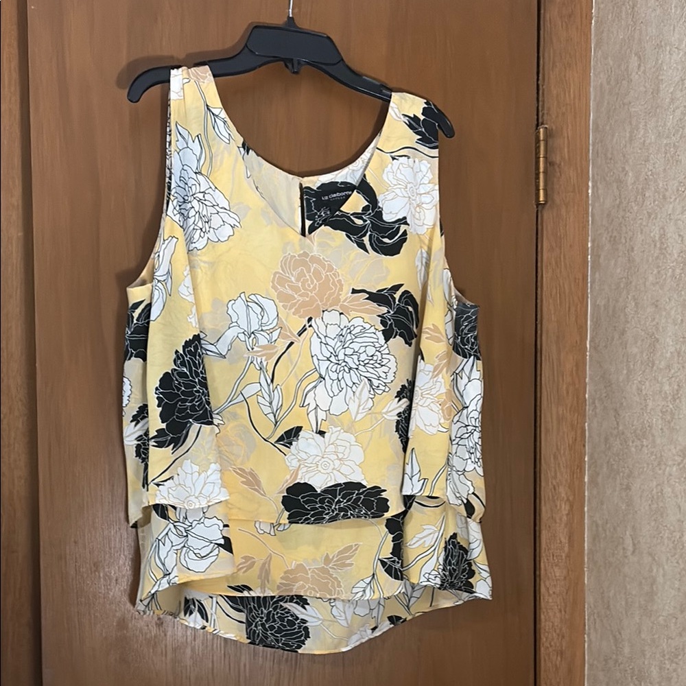 Liz Claiborne Pretty Yellow, Black, White & Beige Asymmetrical Tank Top